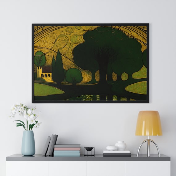 Elegant, Tranquil Landscape at Dusk, Organic, High Quality, Horizontal Wall Decor, Premium , Artistic , Exclusive Framed Art Poster