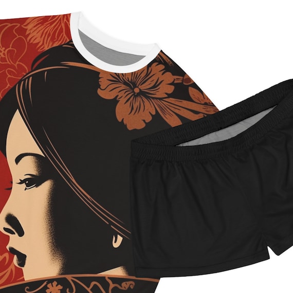 Bold Red and Black , Japanese Style , Trendy, Luxurious , Women's Short Pajama Set (AOP)