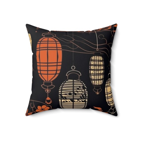 Oriental-inspired , Asian Home Décor, Customizable design Cozy, Hypoallergic ,Stylish, Premium quality, Spun Polyester Square Pillow