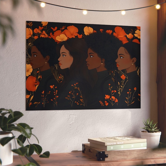 Afrocentric Aluminum Panel - Black Women Floral Art, Modern Statement Wall Decor, Bold Colors, Unique Gift, Premium Home Aesthetic