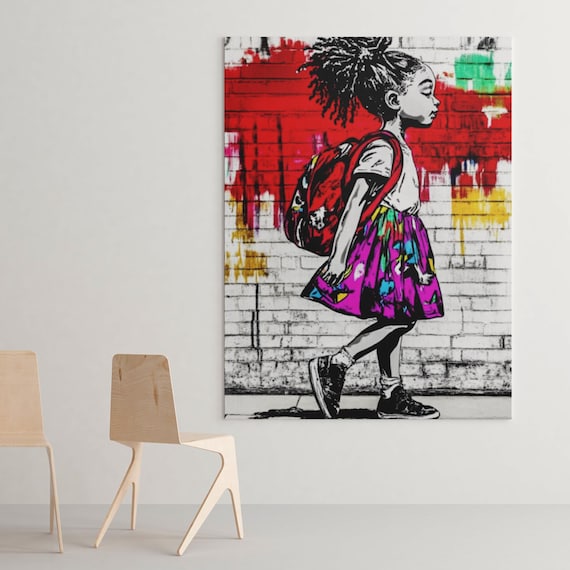School Days, Black Girl Art – Digital Image , Digital Art Print, AI Art, Black Art, Printable Wall Art, Home Decor, Unique Black Girl Art
