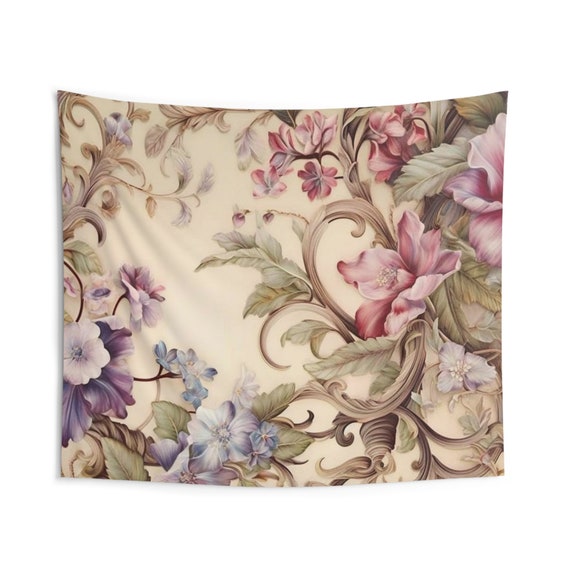 Whimsical floral backdrop, Floral décor, Nature-inspired,  Blossom-themed, Colorful, Garden-inspired, Indoor Wall Tapestries