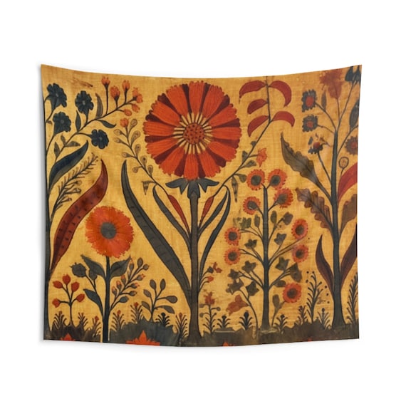 Indian Bagh print-inspired tapestry, Traditional art , Ethnic ,Cultural art , Exotic home decor,  Hand-printed Indoor Wall Tapestries