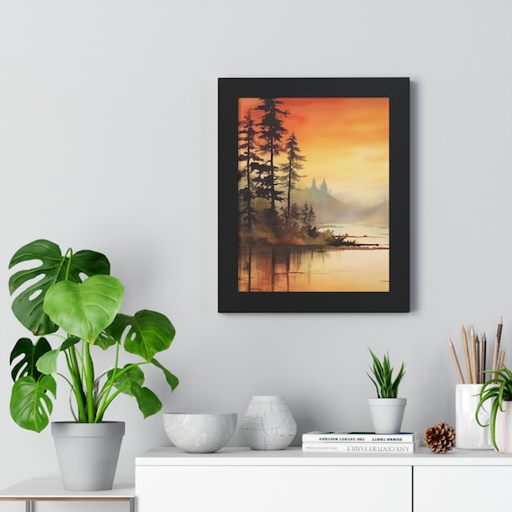 Vintage , Framed , Home Decor , Unique Watercolor Landscape Art Print