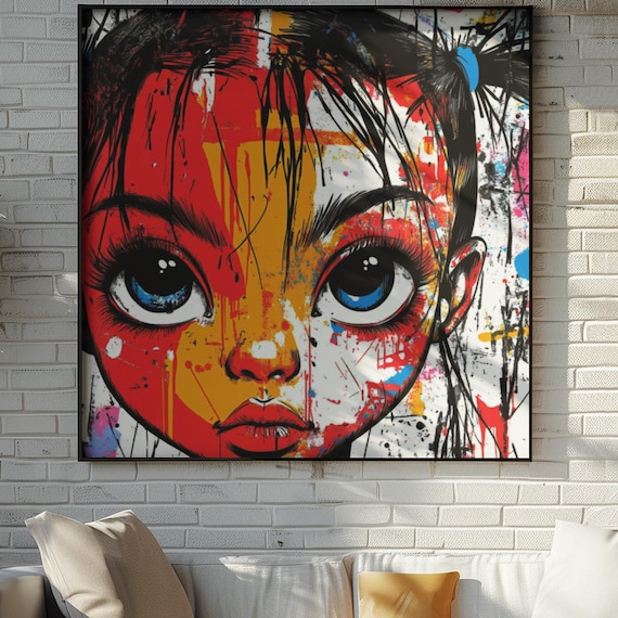 Unique Colorful 'Wided Eye' Black Girl, Digital Download, Black Girl Wall Art, Digital Art Print, AI Art, Printable Wall Art, Home Decor
