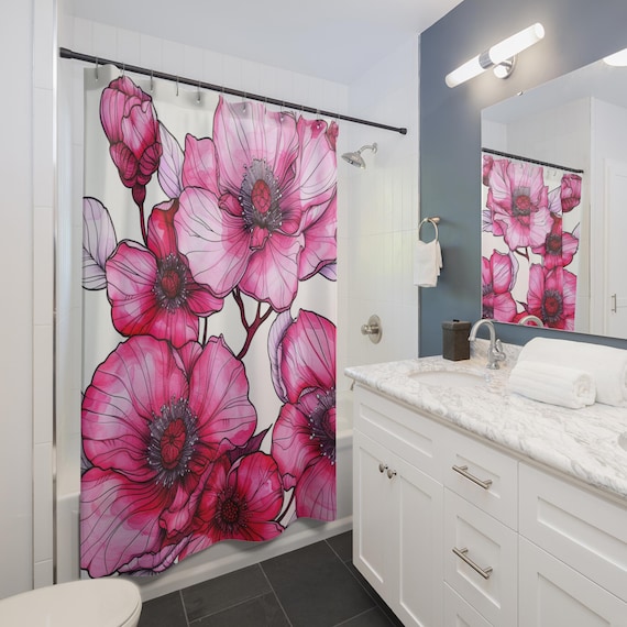Pastel Asian Floral Shower Curtain - Serene & Water-Resistant Bathroom Decor