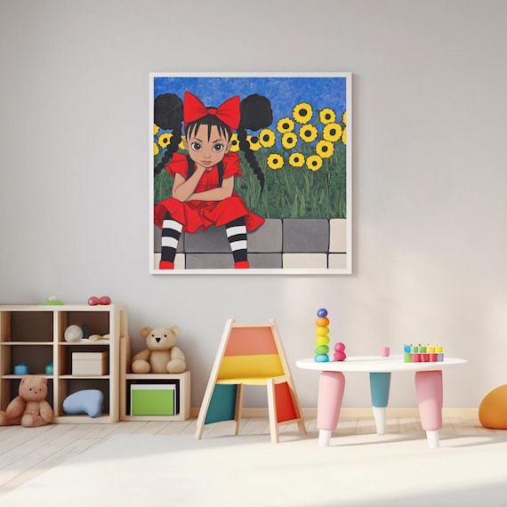 Vibrant 'Can I Go Play ' Young Girl Digital Download , Modern Wall Art, Digital Download,  Art Prints, Printables
