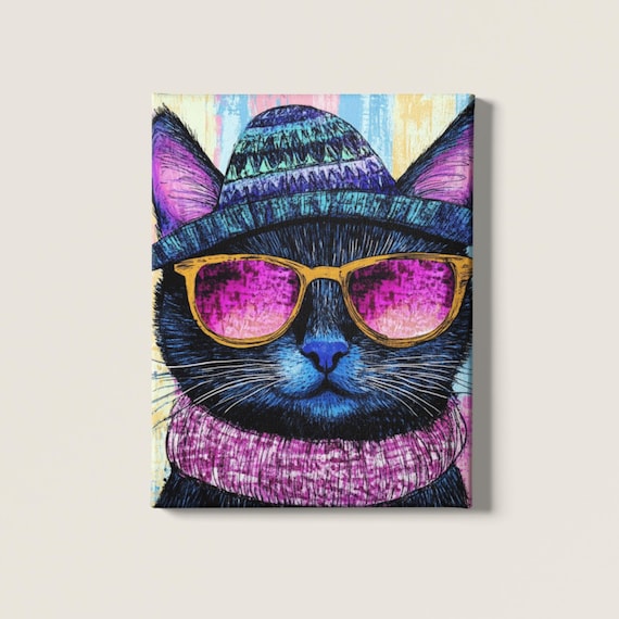 Blue Kewl Kat Digital Art – AI-Generated Cat Illustration for Instant Download and Cool Wall Decor