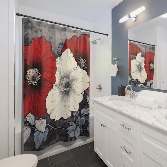 Timeless Beauty: Elegant Floral Woodblock Art Shower Curtains – Elevate Your Bathroom Decor