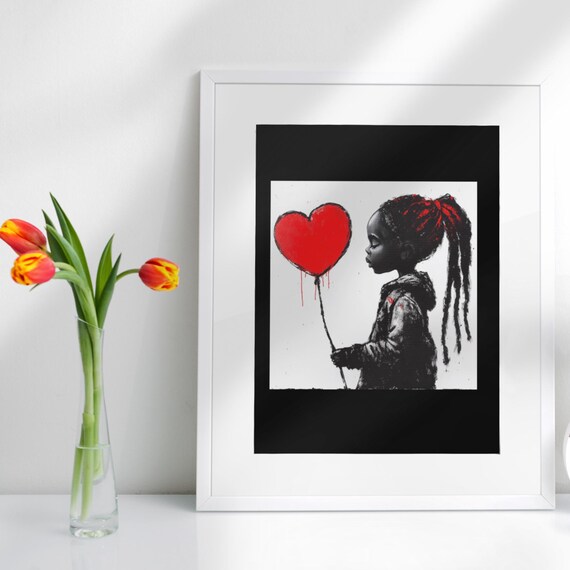 My Painted Red Balloon – Whimsical, AI Digital Art,  Download of Little Girl with Balloon,  Charming Decor