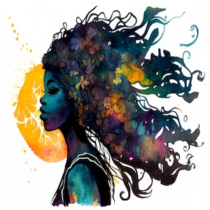 Dea africana, inchiostro alcolico tema celeste, accesso immediato, arte stampabile, disegni scaricabili, decorazioni fai da te, regali ecologici