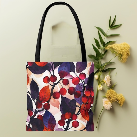 Unique & Eco-Friendly Women's Tote Bag - Berry-Inspired Floral Design, Perfect Gift