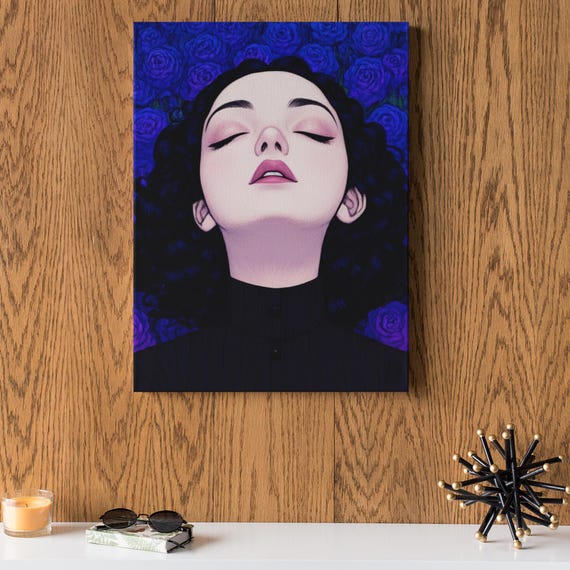 Young Girl in Serenity Blue Flower Motif, Modern,  Digital Art  – High-Resolution, White Girl, AI Art, Digital Download,