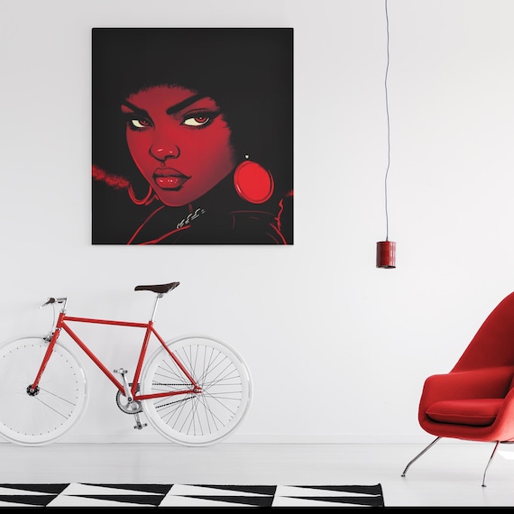 Unique Art 'Red Sista Soul'  Eclectic Decor,  AI Art, Printable Wall Art, Black Girl, Wall Decor Art Black Art Print Wall Art Poster