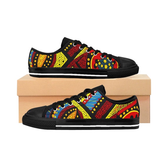 Kitenge,  East African Style Geometric Patterns ,  Vibrant Colors, Cultural Footwear Kaleidoscopic Prints, Women's Sneakers