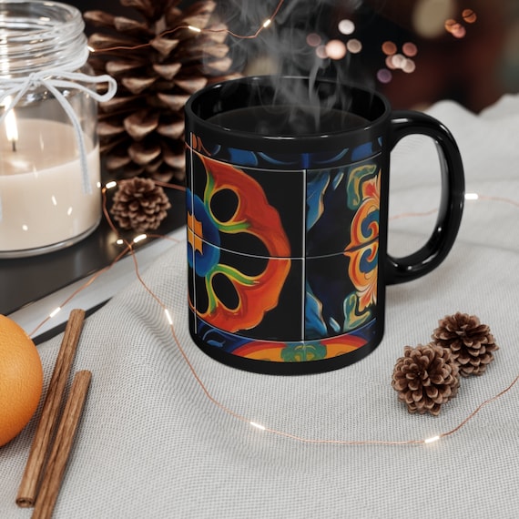 Classic Colorful Everyday Companion Black 11oz Ceramic Mug , Perfect for Morning Brews , Dishwasher Safe, Crafted High Quality,  Mug (AOP)