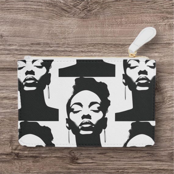 Black and White Make it Happen Mini Clutch Bag, Small Purse for Women, Trendy Zipper Pouch, Stylish Cosmetic Bag, Fashionable Makeup Case,