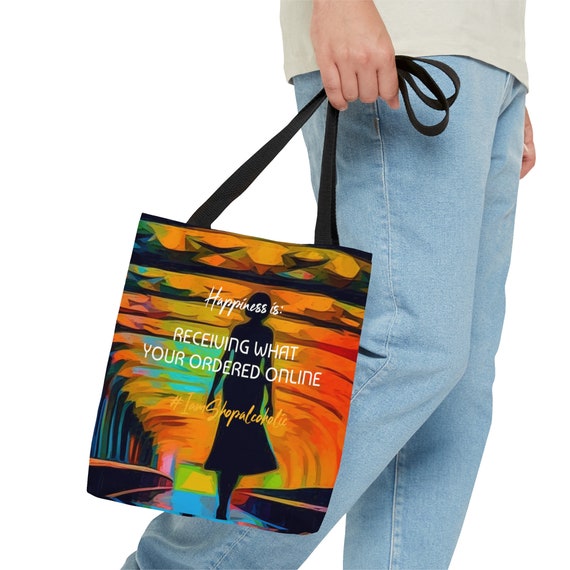 Trendy, Im a Shopaholic Tote Bag, Vibrant,  Bright Aesthetic, Canvas, High Quality Personalized, Shopping,  Tote Bag