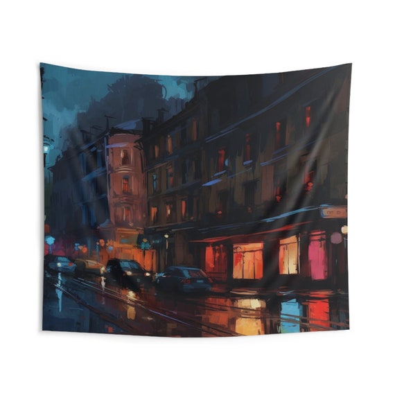 Rainy night wall backdrop,  Indoor Decor , Moody home wall art , Aesthetic , Evening Ambiance, Indoor Wall Tapestries