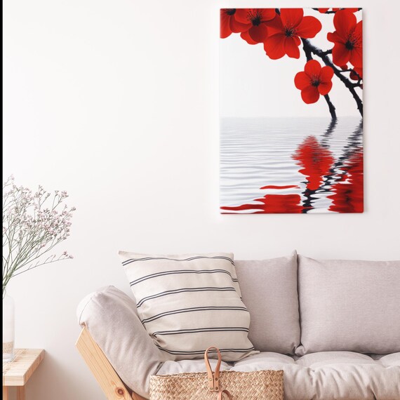 Red And Black Blossom Tree Mirrored Art – Floral Digital Download for Modern Wall Decor