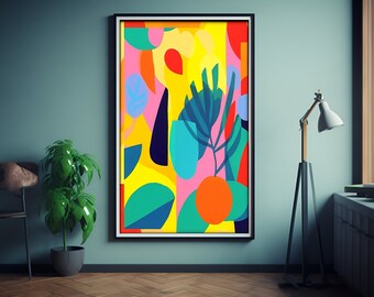 Art Deco Print Inspired by Matisse Style, Rustic Retro Printable Wall Art Decor, Digital Download, Modern Abstract Design, Fun Birthday Gift