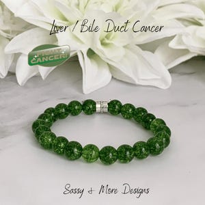 Liver/Bile Duct Cancer Support Awareness Bracelet | Green Cancer Ribbon | Nobody Fights Alone | Green Quartz Natural Gemstones