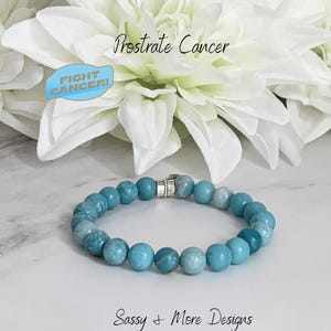 Prostate Cancer Support Awareness Bracelet | Light Blue Cancer Ribbon | Nobody Fights Alone | Larimar Natural Gemstones