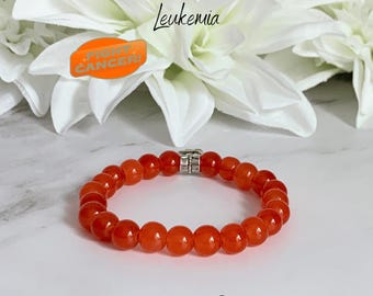 Leukemia Cancer Support Awareness Bracelet | Orange Leukemia Ribbon | Nobody Fights Alone | Orange Jade Natural Gemstones