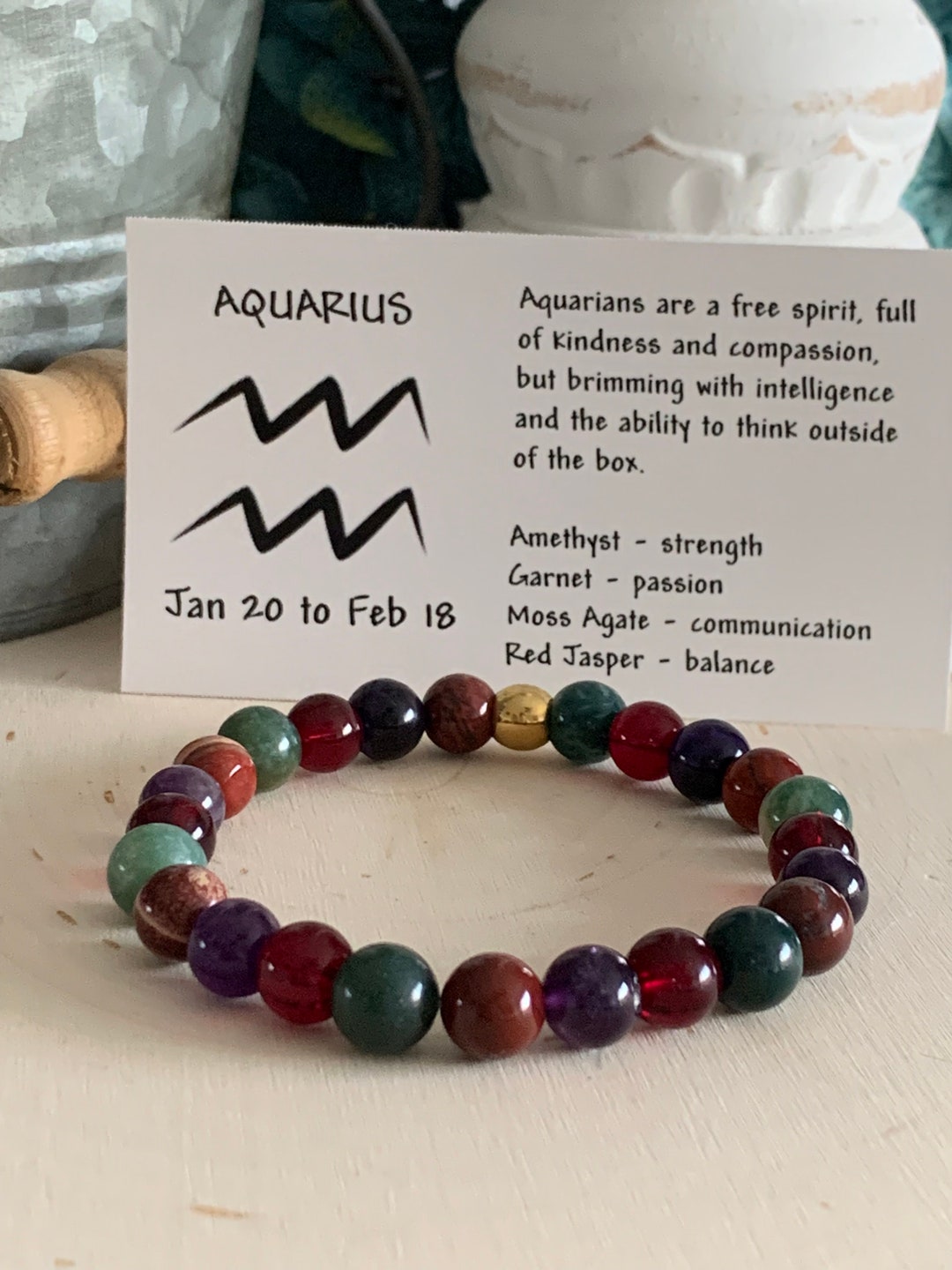 Aquarius Zodiac Bead Bracelet January and February Birthday Etsy
