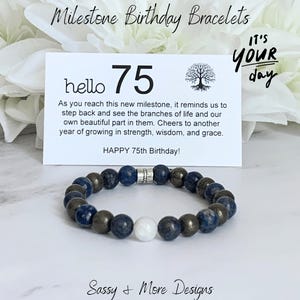 75th Birthday Gift | Hello 75 | Milestone 75th | Packaged Bracelet + Card | Customized to any Age
