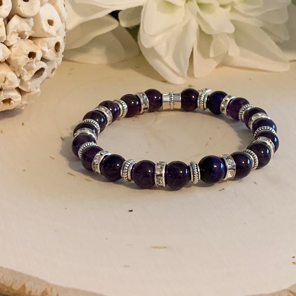 Purple Ribbon Awareness Bracelet | Pancreatic Cancer | ADD | Epilepsy | Cystic Fibrosis | Amethyst Gemstone