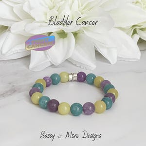 Bladder Cancer Support Awareness Bracelet | Bladder Cancer Ribbon | Nobody Fights Alone | Chalcedony + Jade Natural Gemstones
