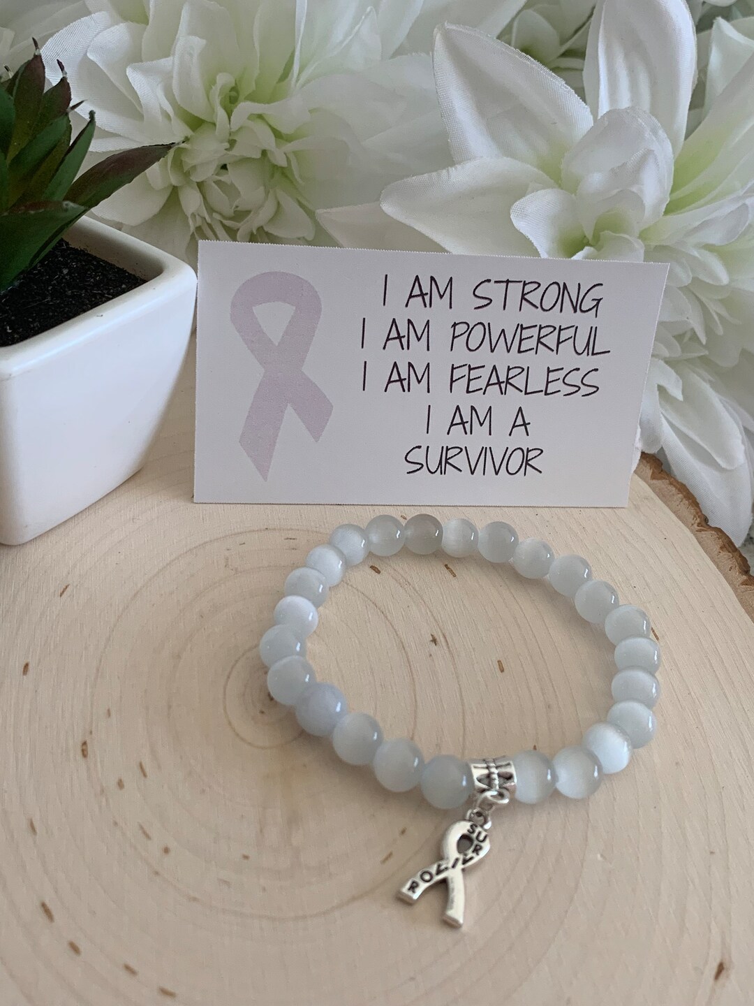 Lung Cancer Support Awareness Beaded Bracelet Charm Bracelet for Cancer