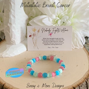 Metastatic Breast Cancer Support Awarness Beaded Bracelet | Charm Bracelet for Cancer