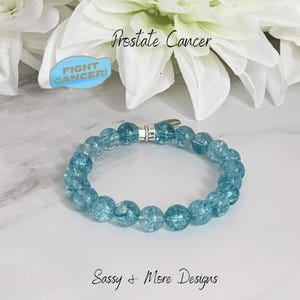 Prostate Cancer Support Awareness Bracelet | Light Blue Cancer Ribbon | Nobody Fights Alone | Blue Topaz Natural Gemstones