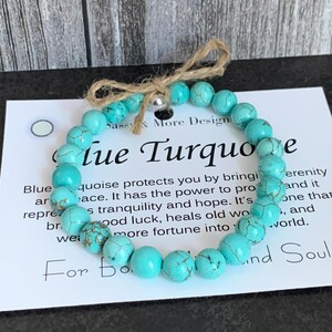 Turquoise armband met kaart en cadeauzakje | Sereniteit + vrede | Edelsteenarmband | Natuurlijke edelstenen van 8 mm
