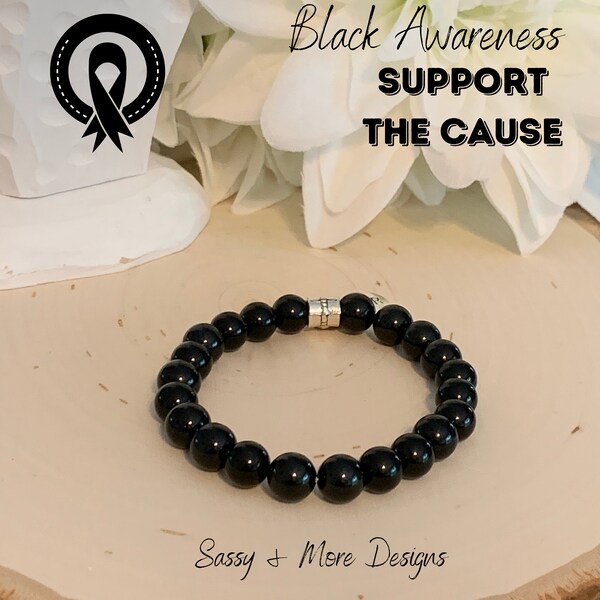 Black Awareness + Support Charm Bracelet | Melanoma |  Narcolepsy | Sleep Apnea | Tourmaline Gemstone