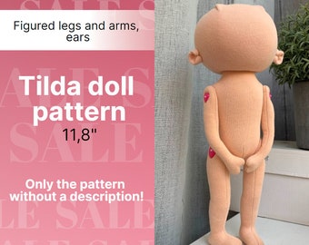 Tilda rag doll anatomical body PDF pattern 11″-12″ (28-30 cm) without a description of the sewing process. Cloth doll pattern PDF. Doll body