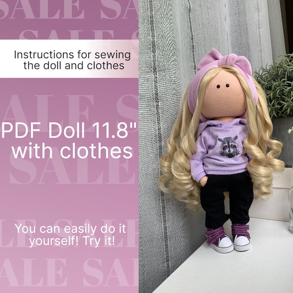 PDF Patterns and instructions for sewing 11″-12″ (28-30 cm) Tilda rag doll and clothing (88 pages). Tilda doll making. Sewing project