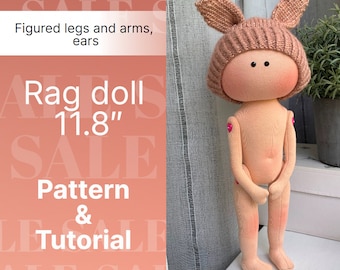 PDF Pattern and step-by-step tutorial for the anatomical body of an 11.8″ (28-30 cm) Tilda rag doll. Doll sewing pattern. Cloth doll pattern