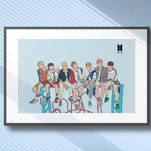 BTS Blue, Bts Digital Download, Bts Poster, BTS Wall Art, Bts Minimal, Bts Art Print, Kpop Room Decor, Kpop Bts, Gifts for her, Bts Merch