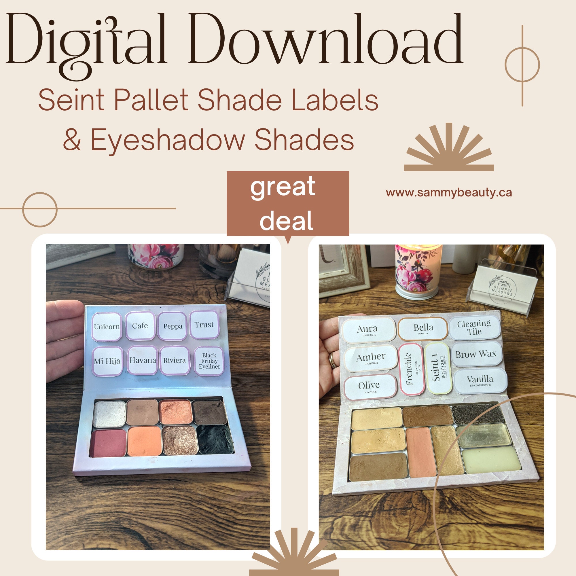 Labels for Seint Beauty Pallet Eye Shadows and IIID Foundation Extras