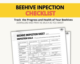 Beehive Inspection Journal, Bee Keeping Logbook, Beekeeping Inspection Checklist, Beginning Beekeeper Log, Hive Health Inspection Sheet