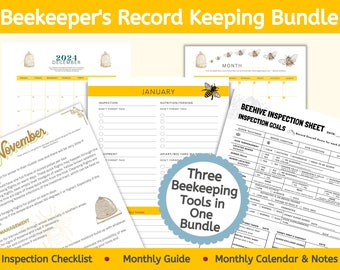 Beekeepers Record Keeping Bundle 2025 for Northern US States , Beehive Inspection Logbook, Monthly Beekeeping Tasks, Beekeeper Calendar 2025
