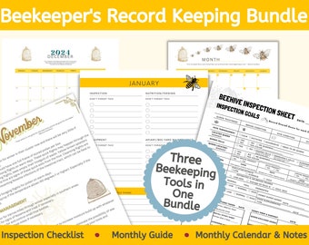 Beekeepers Record Keeping Bundle 2024 for Northern US States , Beehive Inspection Logbook, Monthly Beekeeping Tasks, Beekeeper Calendar 2024