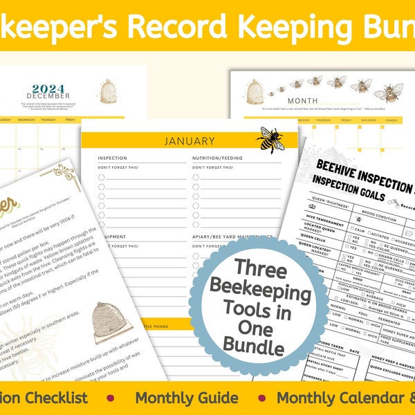 Beekeepers Record Keeping Bundle 2024 for Southern US States , Beehive Inspection Logbook, Monthly Beekeeping Tasks, Beekeeper Calendar 2024