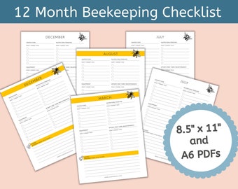 Monthly Beekeeping Checklist, Beekeeping Notes, Beginning Beekeeper Worksheet, Hive Health Inspection, Hive Management, Beekeeping Calendar