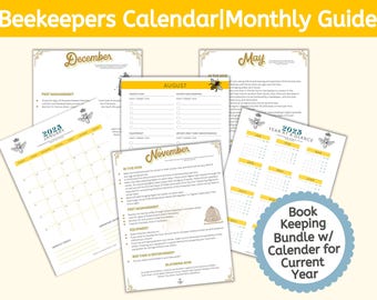 Beekeepers Record Keeping Bundle, Beekeeping Logbook, Beehive Inspection Journal, Monthly Beekeeping Tasks, Beekeepers Calendar, Record Book
