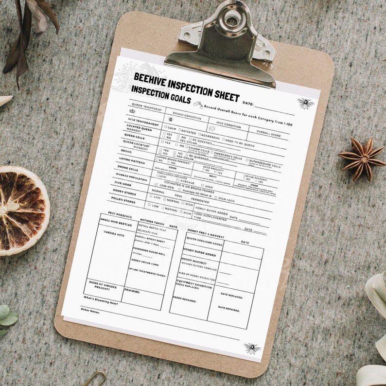 Beehive Inspection Journal, Bee Keeping Logbook, Beekeeping Inspection