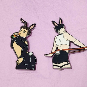 Bunny Boys Enamel Pin: Black Nickel Metal, 2.5&quot; Tall